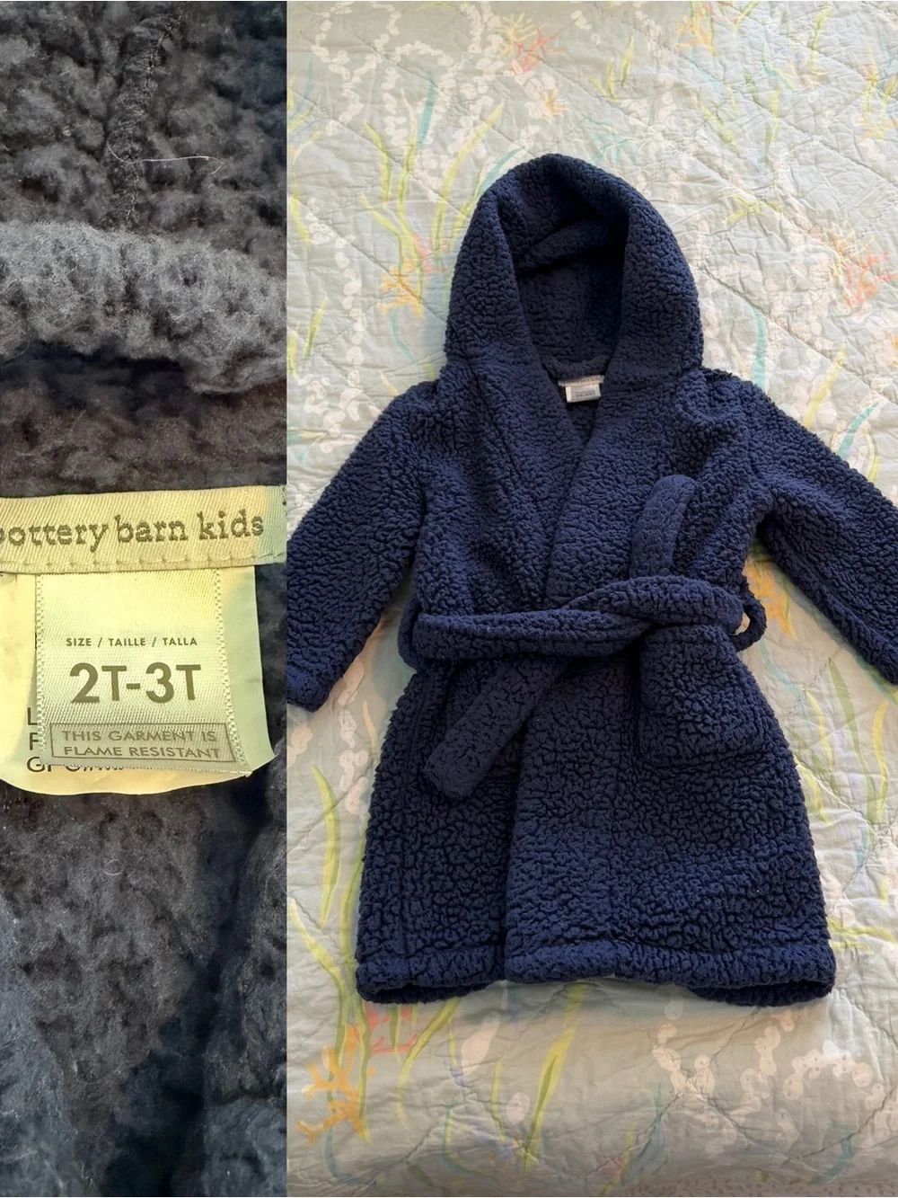 Pottery Barn Kids Solid Sherpa Robe in Navy | Kids 2T - 3T